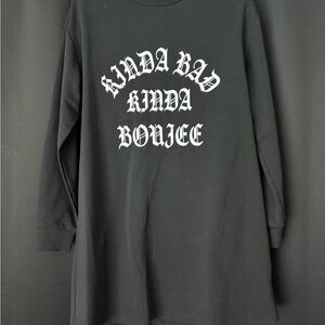 Black Long Sleeve Graphic Dress - Kinda Bad Kinda Boujee